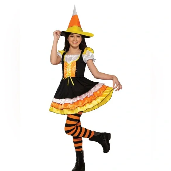 NWT, ‘Little Miss Candy Corn’ Witch Costume- Black, Orange, Yellow, Girl’s 8/10 - Picture 1 of 6